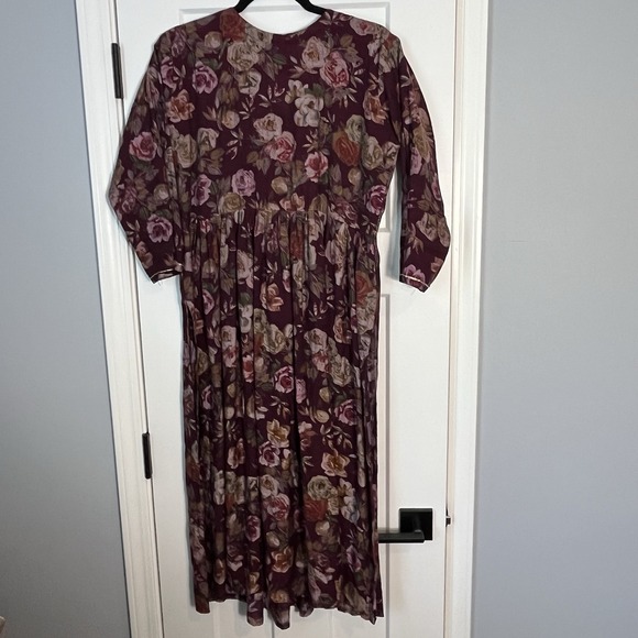 Indian‎ Burgundy Floral Dress Tunic Women's XL Embellished V-neck Party Festival - Picture 9 of 14